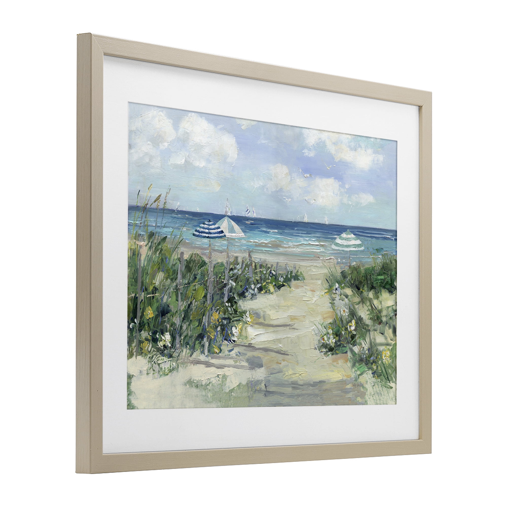 Stupell Industries Seaside Path To Striped Umbrellas Birch Framed Print Under Glass, design by Sally Swatland