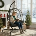 thumbnail image 5 of TQKVIPI Wicker Egg Chair Outdoor Indoor,Foldable Patio Hanging Egg Chair with Stand,Swing Chair with UV Resistant Cushion 350lbs Capacity for Bedroom, Patio, Garden and Balcony (Black+Dark Grey), 5 of 12