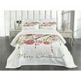 thumbnail image 3 of Ambesonne Christmas Quilted Bedspread Set 3 Pcs, Red Bird Floral Tree, King Size, Green White, 3 of 5