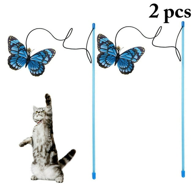 2 Pcs Jouet Interactif pour Chat Cloche Artificielle Baguette Papillon Jouet d'Exercice pour Chat