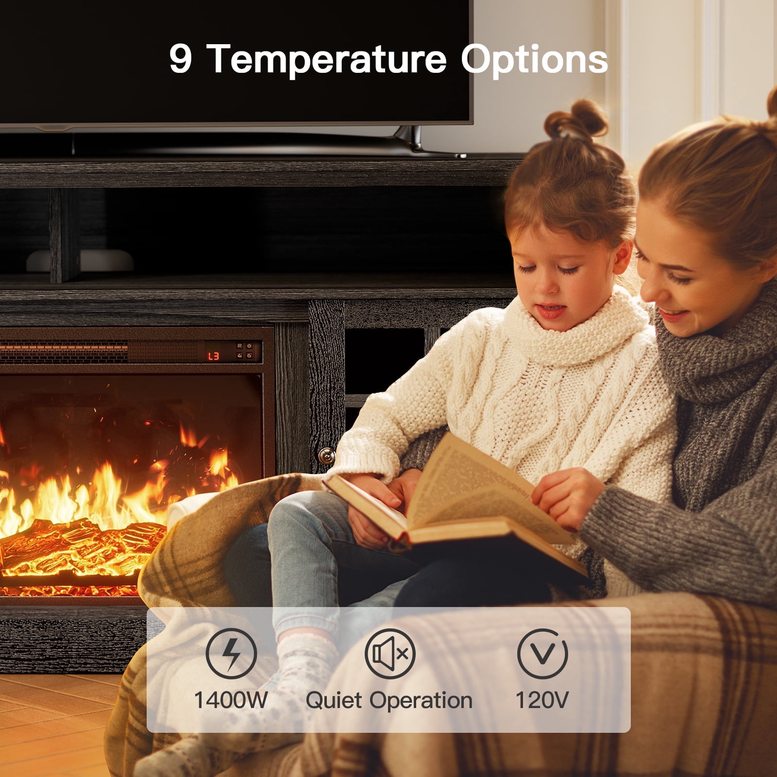 Electric Fireplace TV Stand for 75″ TVs Fireplace Entertainment Center TV Console Table with 23″ Fireplace, Holds up to 200 lbs