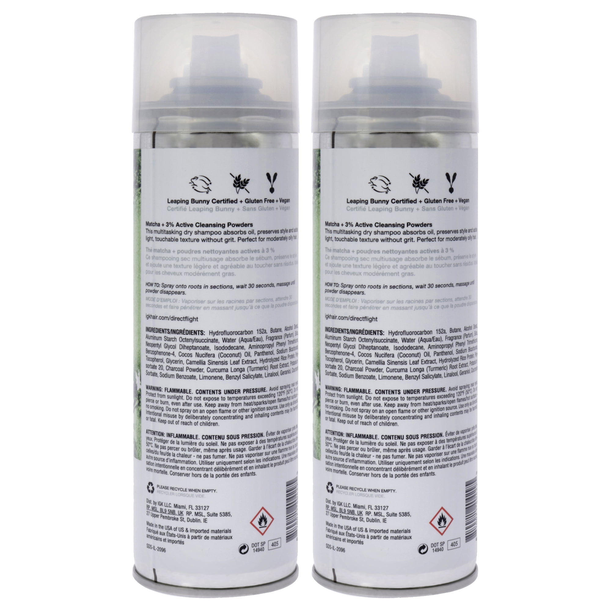 IGK Direct Flight Matcha Dry Shampoo - Pack of 2 , 6.3 oz Dry Shampoo