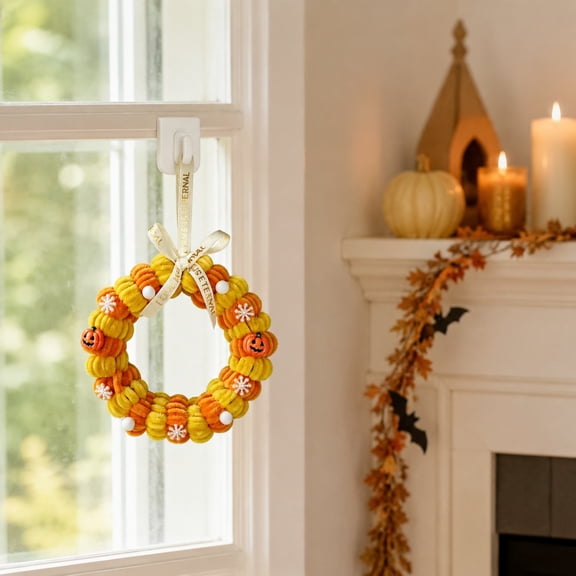 AuroraX Mini Halloween Pumpkin Wreath Thanksgiving Fall Car Ornament Cute Hanging Handmade Farmhouse Halloween Decoration for Car Orange