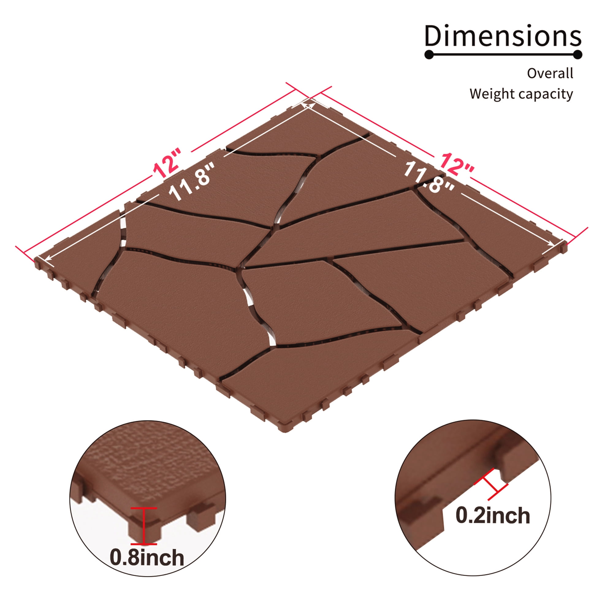 Miniyam 44 Pcs Interlocking Deck Tiles, 12" x 12", Polypropylene, for Outdoor, Patio Balcony, Brown