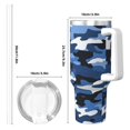 thumbnail image 4 of 40zo Ice Bar Cup With Handle Double Insulation Large Capacity Rust Prevention For Daily Travel And Other Scenes Vector Camouflage Pattern Blue_2, 4 of 8