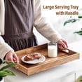 thumbnail image 3 of Wood Serving Tray with Handles, 16.9 Inch Coffee Table Tray for Daily Use, Farmhouse Wooden Serving Tray for Breakfast, Lunch, Dinner, Home Kitchen Dining Tabletop Decor, Ottoman Decorative Tray, 3 of 9