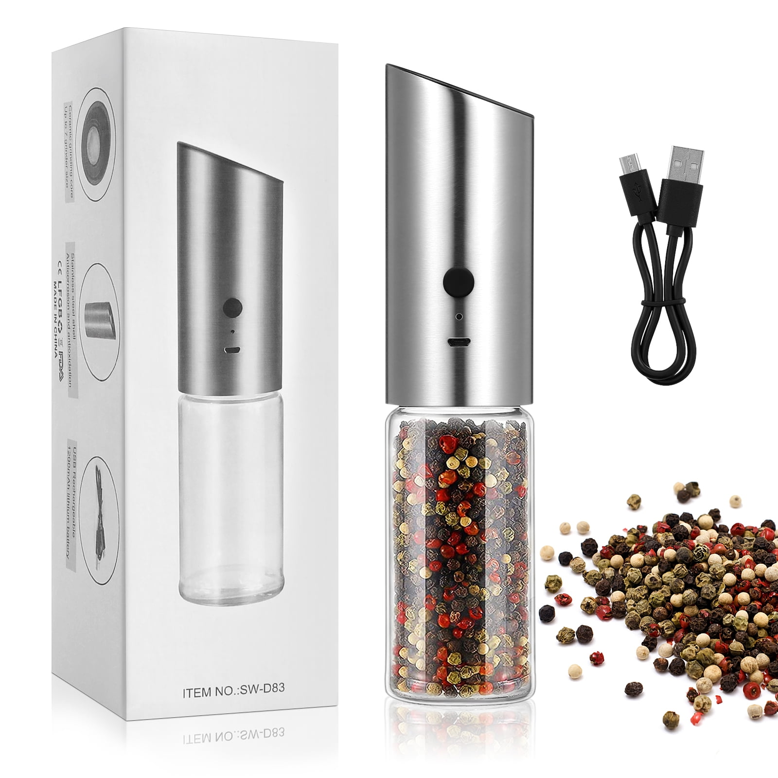 Electric Pepper Mill Grinder Adjustable Coarseness Salt and Pepper