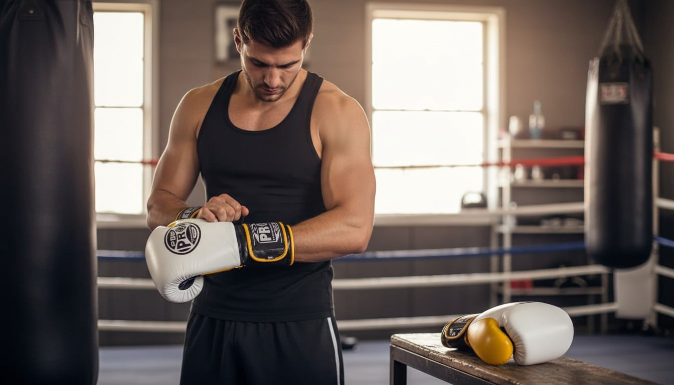 ProBoxing® Leather Boxing Gloves – (White & Yellow) (16oz) Training Boxing Gloves for Boxing, MMA, Muay Thai & Sparring – Durable Genuine Leather, Wrist Support, Impact Protection