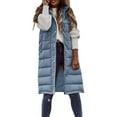 thumbnail image 3 of Fshinging Women's Long Winter Coat Vest With Hood Sleeveless Warm Down Coat With Pockets Quilted Vest Down Jacket Quilted Outdoor Jacket, 3 of 5