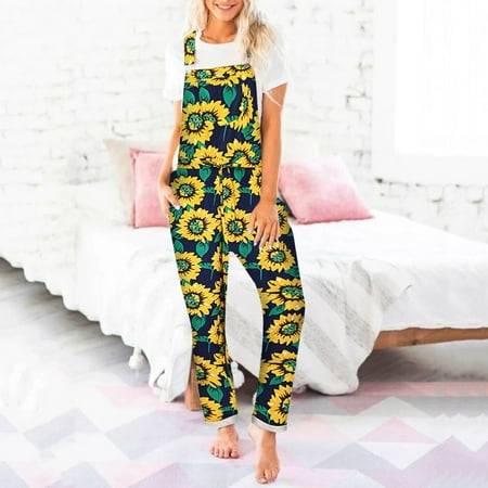 

Womens Sunflower/Camo Long Pajamas Set Pocket Overalls One Piece Jumpsuit Women s Hoodies Sweatshirts
