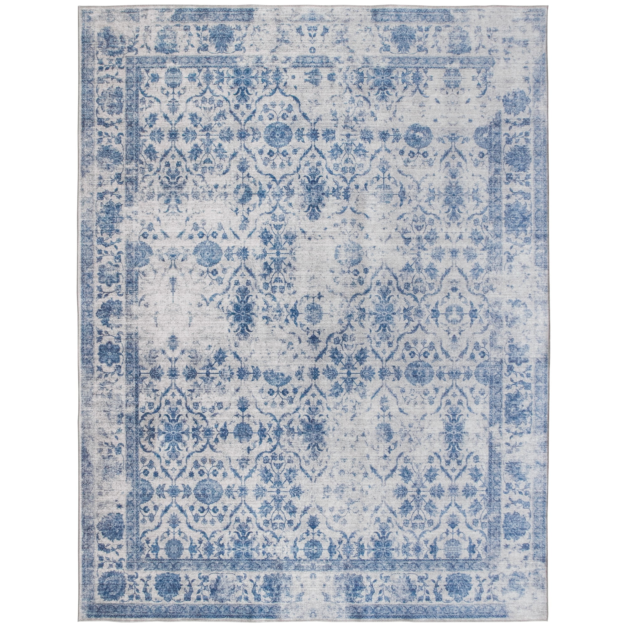 ReaLife Rugs Machine Washable Vintage Distressed Trellis GrayBlue Ecofriendly Recycled Fiber