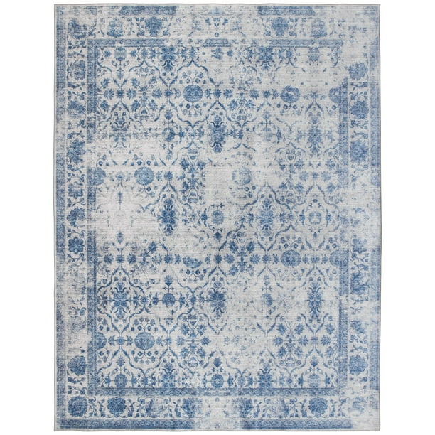 ReaLife Rugs Machine Washable Printed Vintage Distressed Trellis Gray