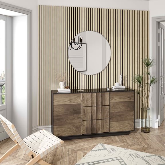 MAYEERTY Natural Wood Veneer MDF Sound Absorbing Panel for Wall Decor, 24x24x1 Inch, 4 Pack
