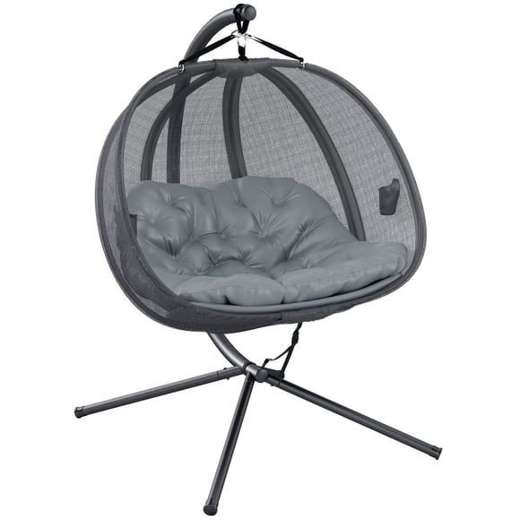 Outsunny Double Egg Chair with Stand, Hanging Swing Egg Chair, Grey
