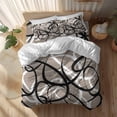 thumbnail image 2 of Abstract Wave Line Twin Size Comforter Set, Black White Brown Geometric Stripe Modern Bedding for All Seasons, 4 Pcs Bed Set, 1 Quiltcover (68"x86") ,1Sheet(67"x116"), 2Pillowcases (30"x20"), 2 of 9