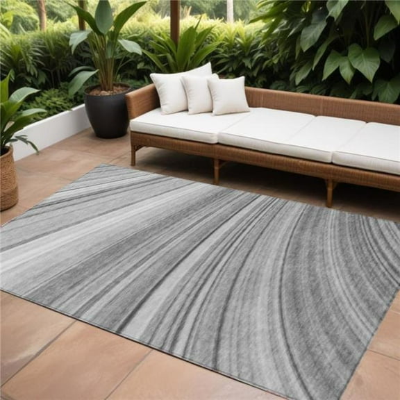 HomeRoots 577342 10 x 14 ft. Abstract Washable Indoor & Outdoor Rectangle Area Rug, Gray, Silver & Ivory