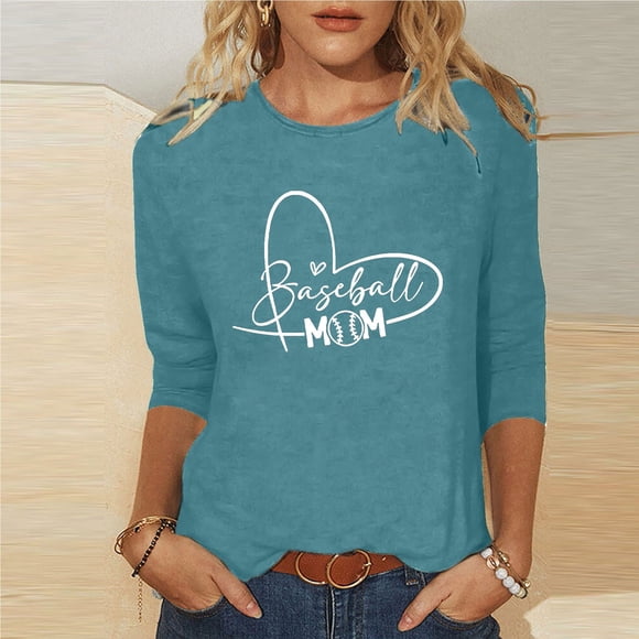 Baikeli Clearance Sale Mother'S Day 3/4 Sleeve Tops for Women Round Neck Daily Shirts Casual Letter Printed Blouses Relaxed Fit Pullover Womans Trendy Summer Top 2024