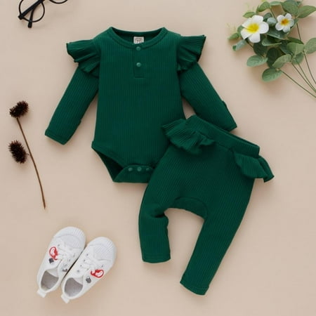 

Newborn Girls Boys Clothes Girls Flying Sleeves Pit Strip Solid Color Romper Trousers Suit White 100cm