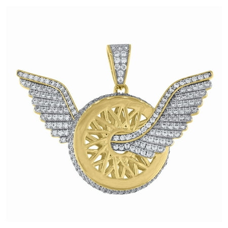 Sterling Silver Yellow-tone Cubic Zirconia CZ Flying Wheel Mens Pendant