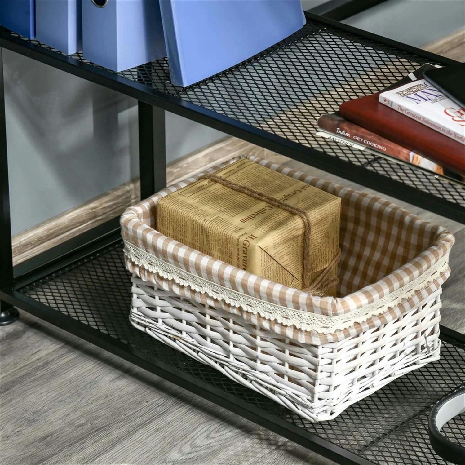 Demi Bonn Modern 2 Person Office Desk with 2 Storage Shelves, Home Computer Desk for Living Room, Office, Study, Writing Table PC Desks, Brown