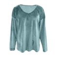 thumbnail image 4 of Women's Blouse Lounge Long Sleeve V Neck Solid Pullover Tunic Top Light Blue M, 4 of 9