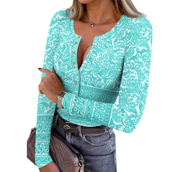 JGNGSHN Women's Long Sleeve Scoop Neck Henley T Shirts Button Ribbed Knit Slim Fit 2025 Blouse Casual Basic Fall Tops