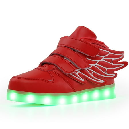 

HRSR LED Light Up Hi-Top Shoes with Wing USB Rechargeable Flashing Sneakers for Toddlers Kids Boys Girls(Red 29)