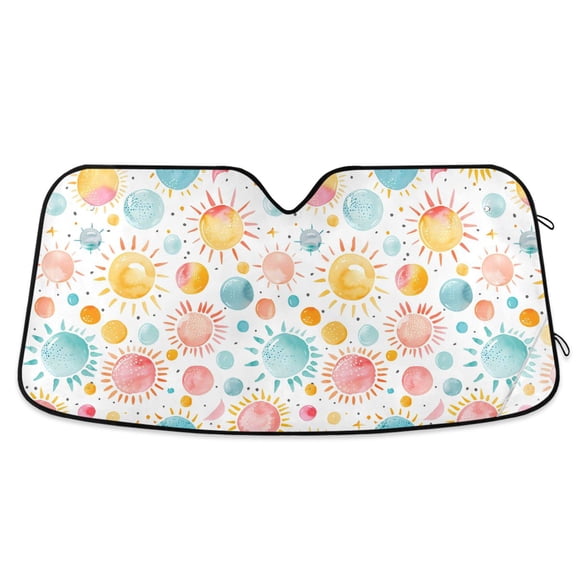 Watercolor Sun Car Windshield Sun Shade Foldable Car Front Window Visor Heat and UV Protection 53x23.5