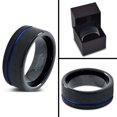 thumbnail image 4 of Tungsten Wedding Band Ring 8mm for Men Women Black Blue Off Set Line Pipe Cut Brushed Lifetime Guarantee, 4 of 4