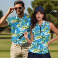 thumbnail image 2 of Jeiento Tropical Hawaiian Matching Golf Shirts for Couples Men's Short Sleeve Golf Shirt Women's Sleeveless Tennis Tank Quick Dry Breathable Lightweight Summer Outdoor Sports Couple Activewear Set, 2 of 7