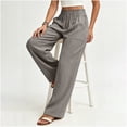 thumbnail image 6 of Sevevn Women's Elastic Waist Palazzo Pants Linen Look Loose Wide Leg Casual Trousers with Pockets Gray L, 6 of 7