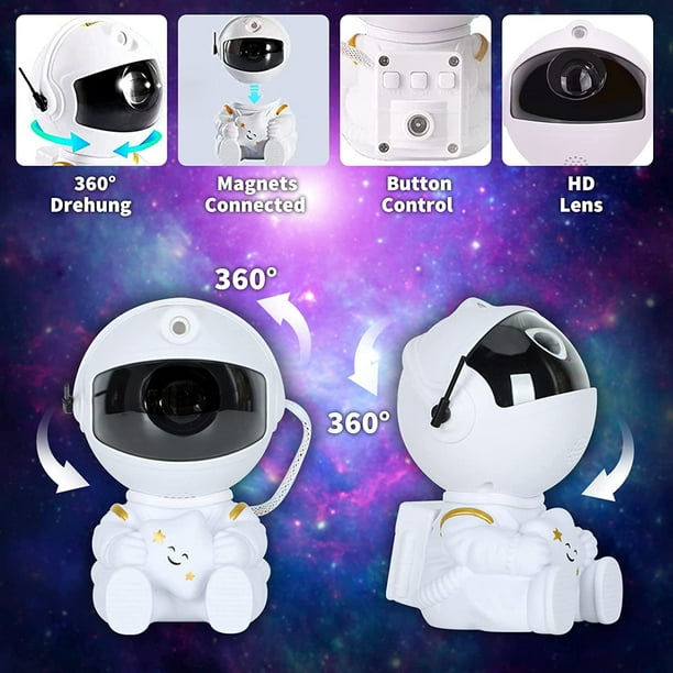 Veilleuse astronaute avec une étoile projecteur LED de ciel étoilé blanc •  Veilleuse