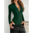 thumbnail image 2 of MOYIKO Mock Turtle Neck Zip Up Long Sleeve Bodysuit Deep V Sexy Womens Tops (Deep Green,XX-Large), 2 of 7