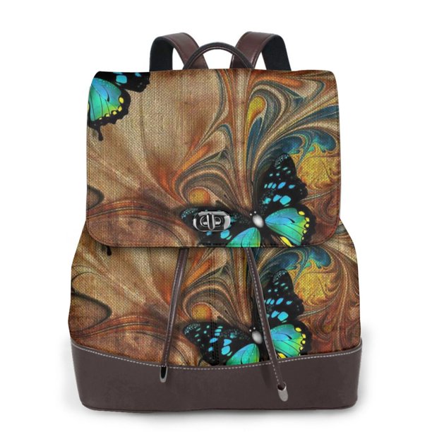 Balery Vintage Butterfly Green Mochila de Cuero para Mujeres, Gran Capacidad, Bolsa de Viaje Multifuncional, Mochila de Cuero y Bolsa de Hombro para Mujeres