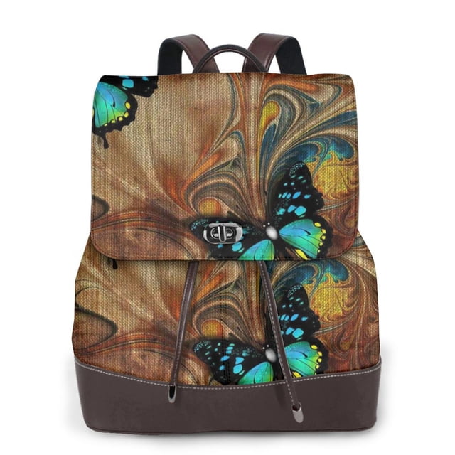 Balery Vintage Butterfly Green Mochila de Cuero para Mujeres, Gran Capacidad, Bolsa de Viaje Multifuncional, Mochila de Cuero y Bolsa de Hombro para Mujeres