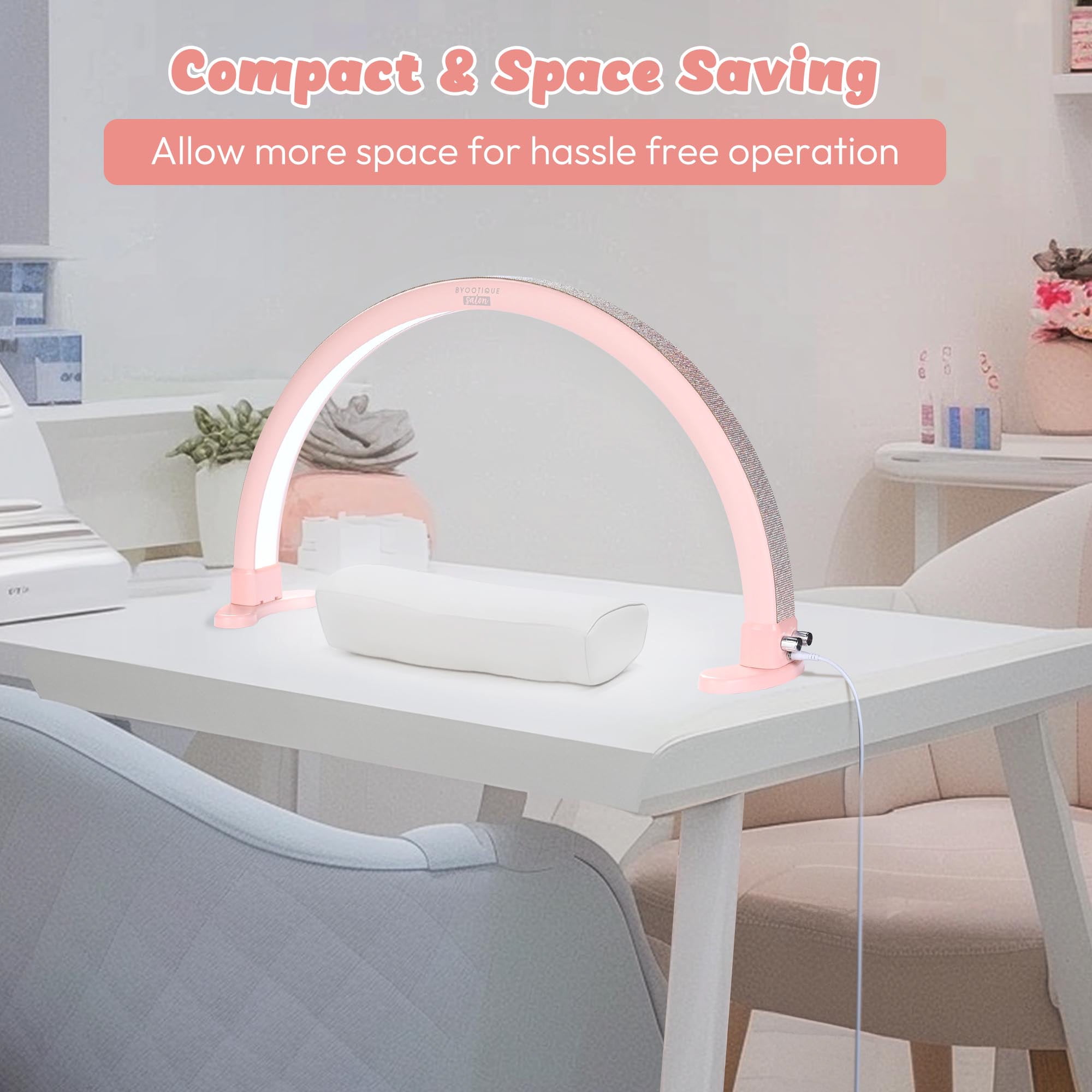 Byootique Nail Desk Lamp Half Moon Light 3360LM 48W Nail Tech Lamp Lash Light Adjustable Manicure Beauty Salon Home Spa