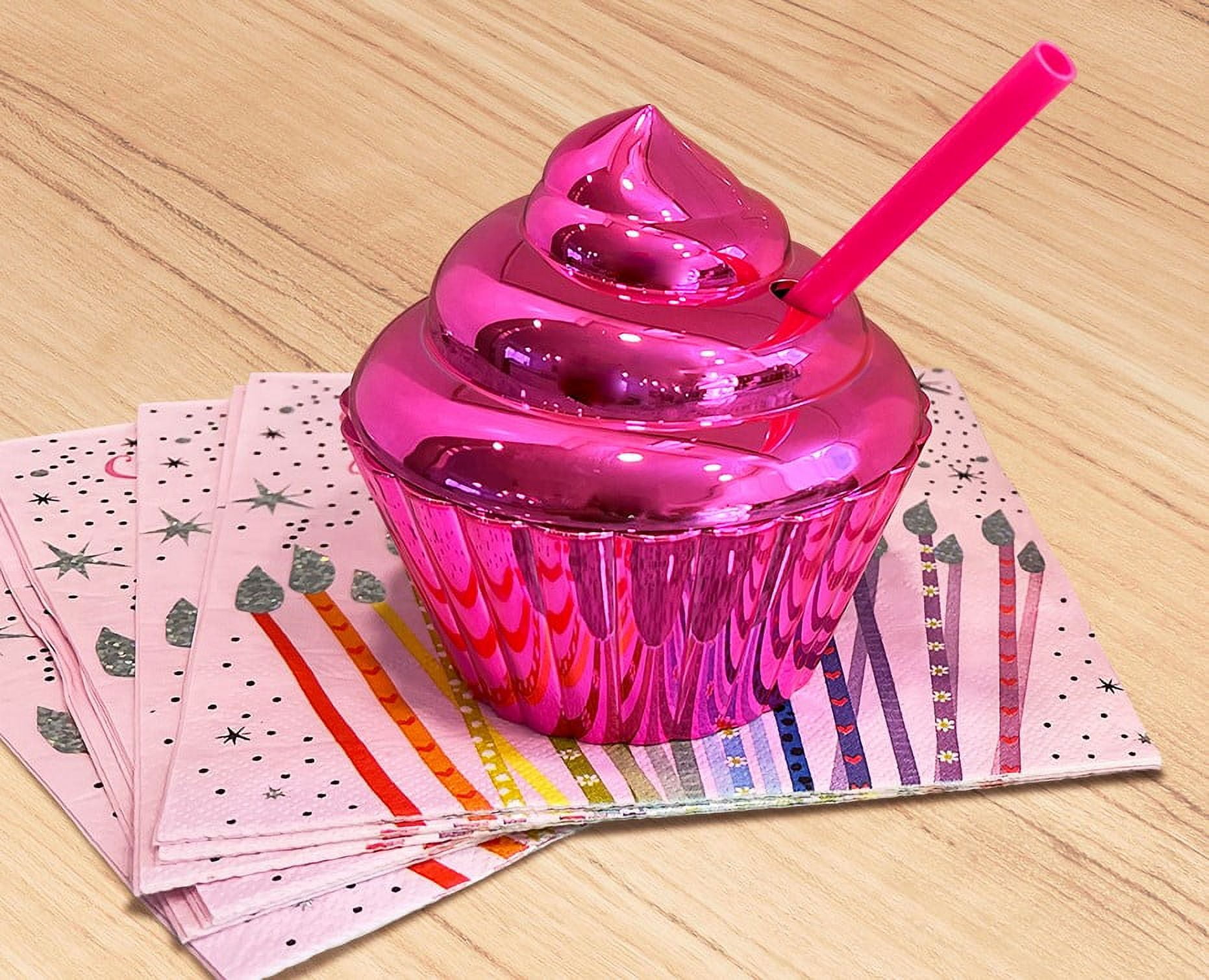 Strictly Fancy Hot Pink Cupcake Cups with Straws, 2PK