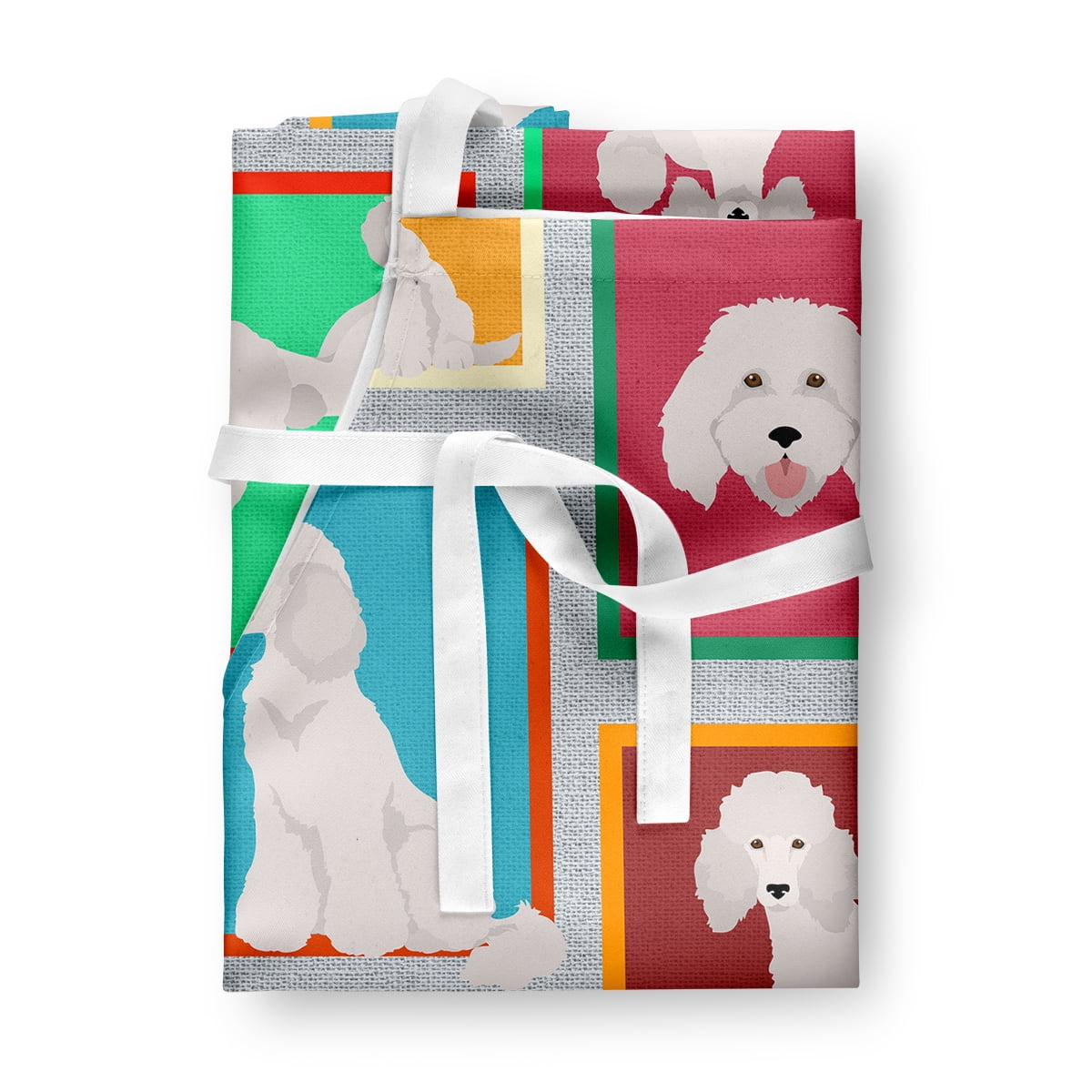 Lots of White Standard Poodle Apron 27 in x 30 in