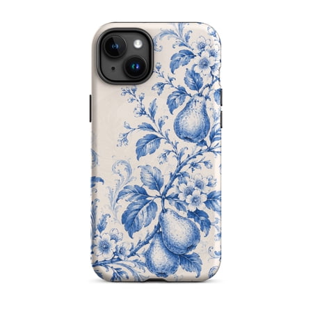 Blue Pear Blossom Porcelain Rugged Phone Case for iPhone 15 Plus