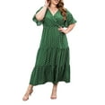 thumbnail image 3 of Women'S Casual Plus Size Polka Dots Dress Summer Short Sleeve V Neck Loose Tiered Maxi Dresses Green XL, 3 of 9
