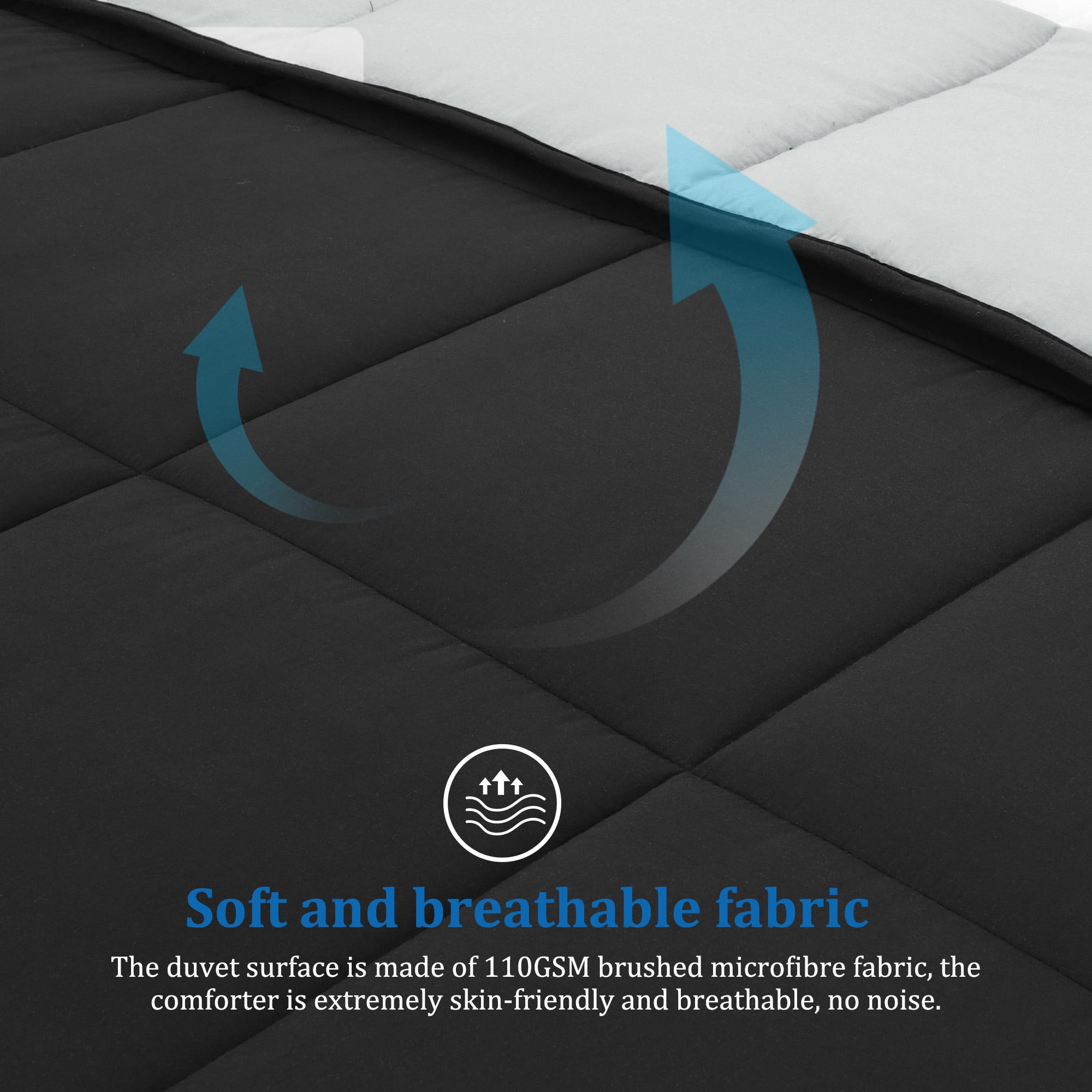 Unique Bargains Quilt Lightweight Down Comforter Black/Light Gray King