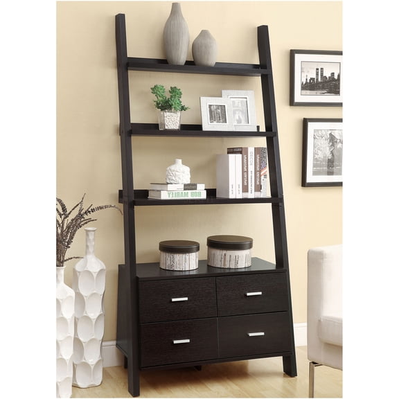 JERFIT 5-Shelf Ladder Bookcase with 4 Drawers, Cappuccino Finish Storage Shelf for Living Room, Office, Bedroom