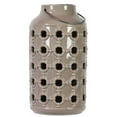 thumbnail image 3 of urban trends ceramic lantern with metal handle and porthole design, gloss periwinkle, 3 of 4