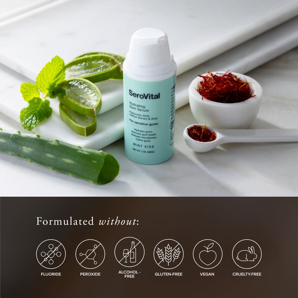 SeroVital Smile Hydrating Gum Serum – Improve Gum Health, Nurture Oral Microbiome – Formulated for Sensitive and Dry Gums––Hyaluronic Acid, Aloe Vera, and Vitamin E, and Saffron –– 1 oz., Mint Kiss