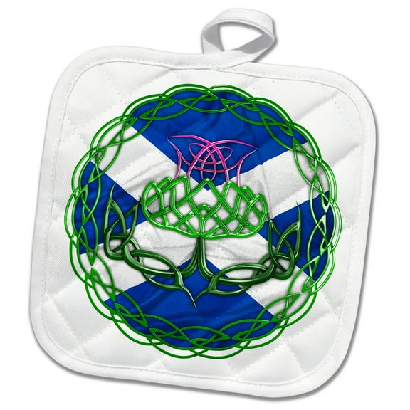3dRose, A Scottish thistle symbol with Saint Andrews Cross flag background., 8x8 Potholder