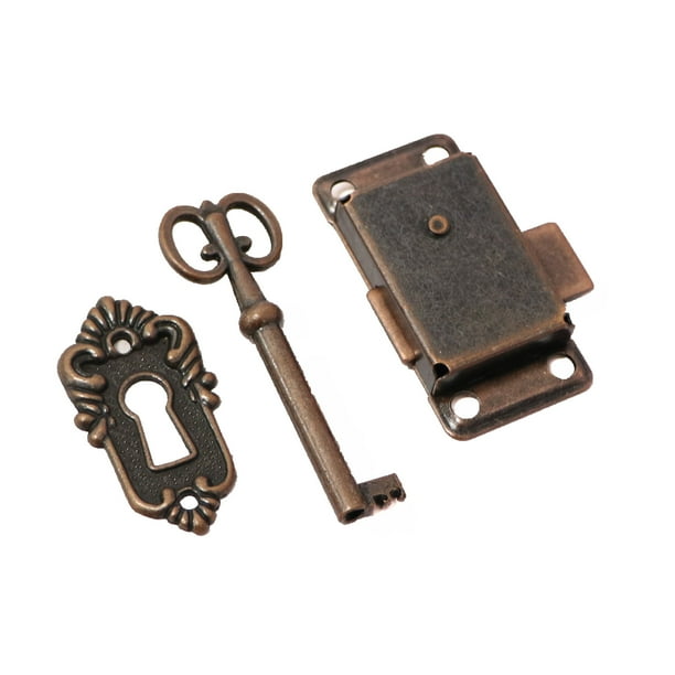 2 piezas de cerradura de puerta de gabinete antiguo - Rojo antiguo, juego de cerradura antigua - Cerradura decorativa con llaves y tornillos - para buzones, casilleros, gabinetes, caja de herramient