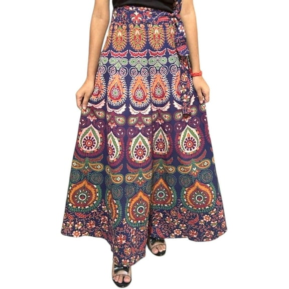 Women Cotton Wrap Around Skirt One Size Jaipuri Floral Printed Boho Multitri