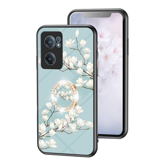 Compatible with OnePlus Nord CE2 5G Case with Stand Diamond Glitter Ring Kickstand Flower Floral Pattern Design Women Slim Protective Slim Phone Case Soft Cover for OnePlus Nord CE2 5G,Flower#4