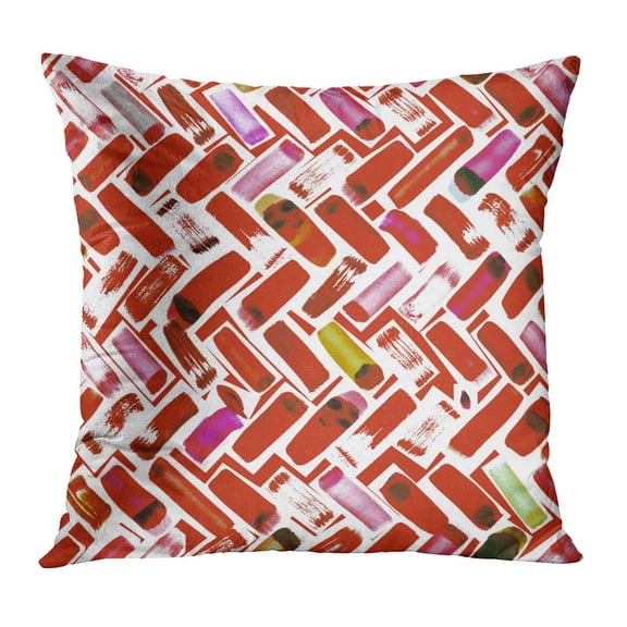 ECCOT Orange Abstract Watercolor Brush Strokes Herringbone Artistic Mark Making Pattern Pink Brushstroke Color Pillowcase Pillow Cover Cushion Case 18x18 inch