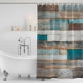 thumbnail image 4 of Turquoise Brown Waterproof Fabric Shower Curtain,Vintage Country Ombre Wooden Grain Waterproof Fabric Shower Curtain for Bathroom Curtains Bathtubs Hotel Shower Curtains with 12 Hooks Small 36x72in, 4 of 8
